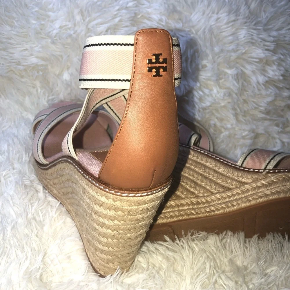 Tory Burch Pink and Tan Wedge Sandals size 10-11